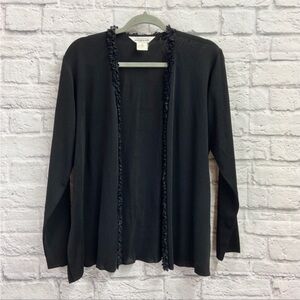Exclusively Misook Womens Open Cardigan Sweater Size XS Acrylic Lace Trim Black